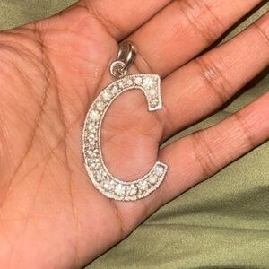 Sparkling Silver Tone Initial C Pendant